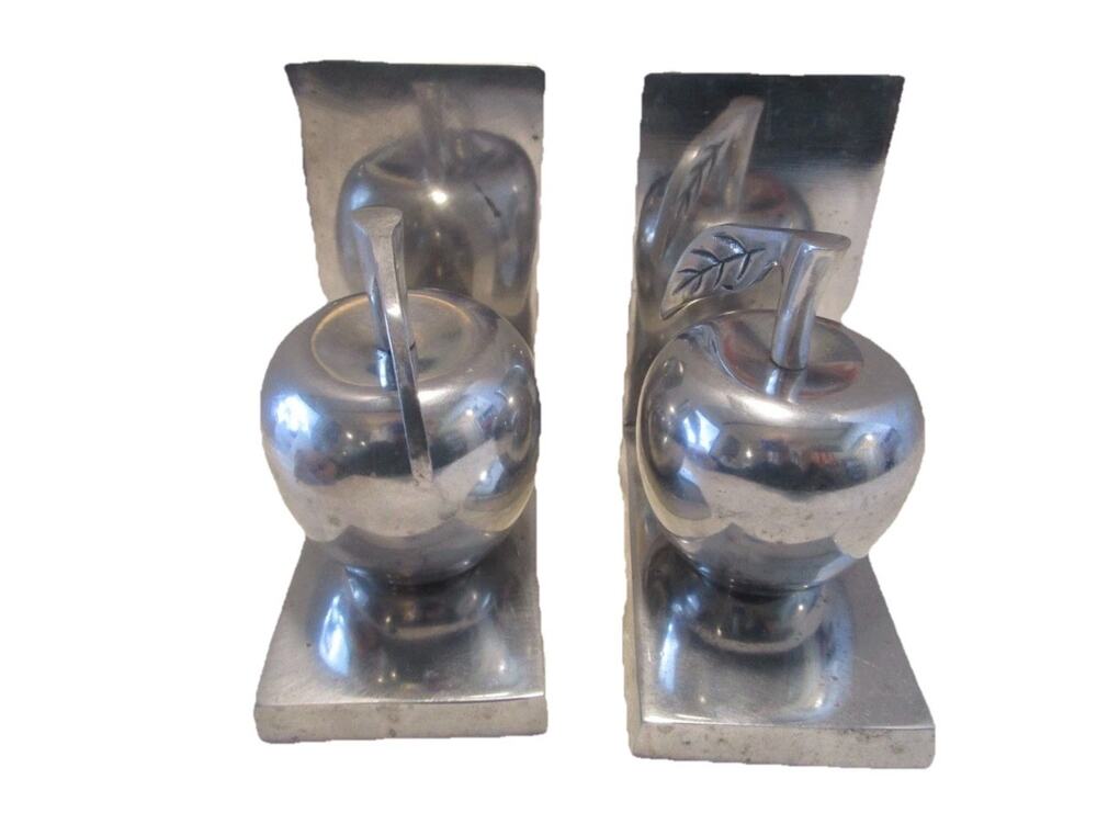 Contemporary Cast Aluminum set 2 Apples Bookends Silver 3D Modern Design India